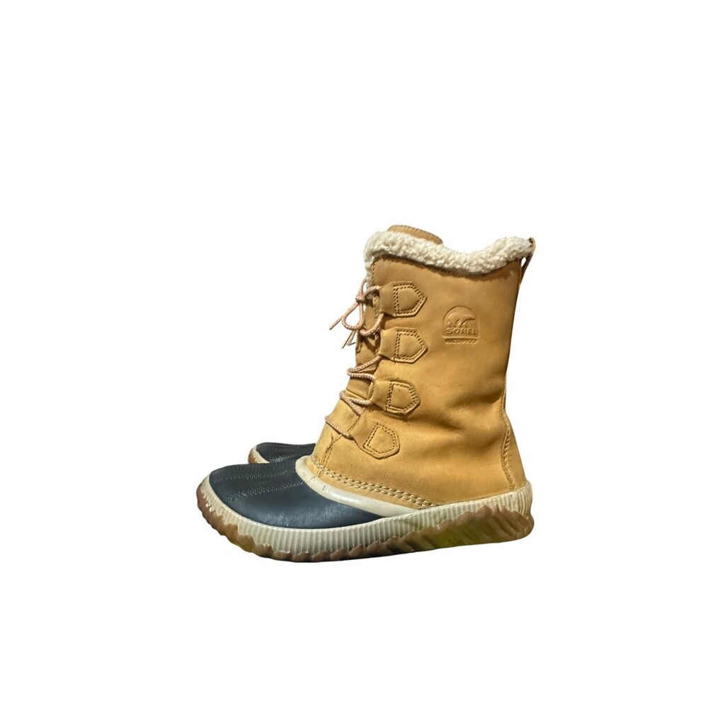 Sorel Out N About Tall Rain Boots Womens 8 Tan Waterproof Suede Brown Faux Fur